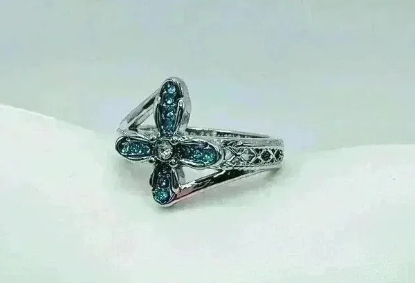 Blue Rhinestone Cross Ring Size 8 - Image 5
