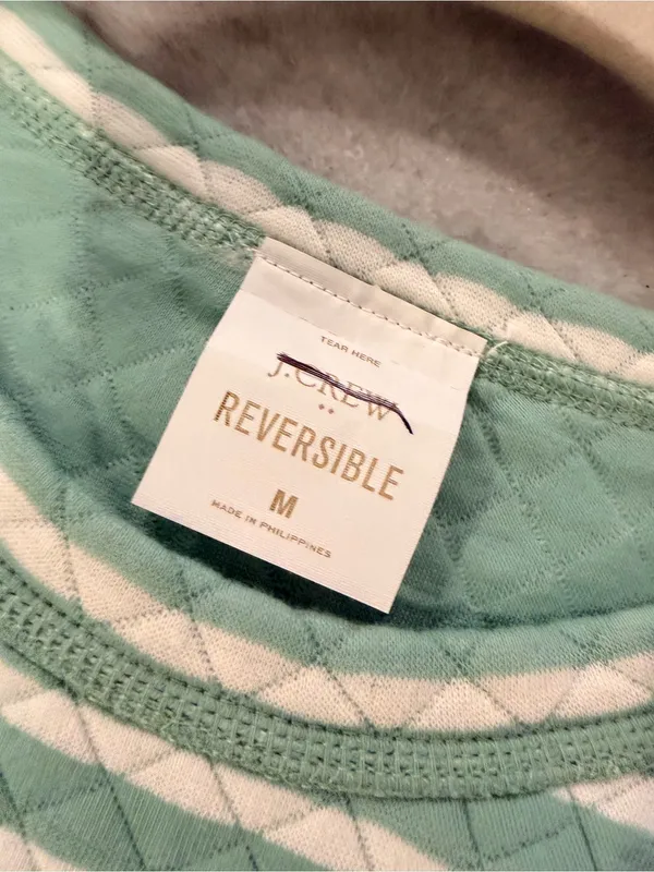 NWOT J. Crew Size M Mint Green Cream Reversible Quilted Striped Crew Sweatshirt - Image 7
