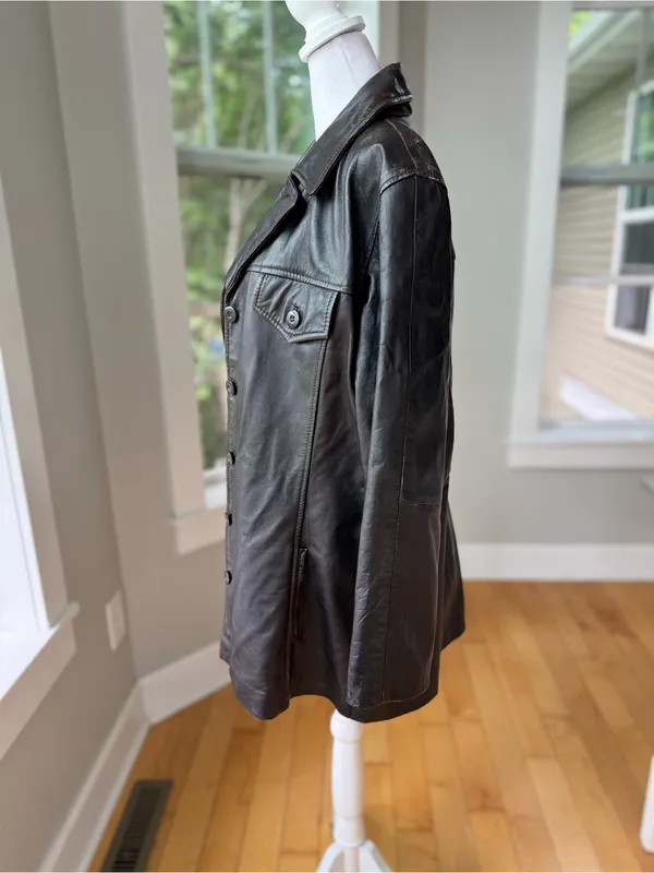 Vintage Maxima Wilson’s Leather Distressed Brown Leather Button-Front Jacket XL - Image 4