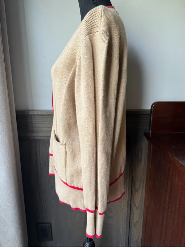 Beige Cardigan with Pink Trim V - Image 3