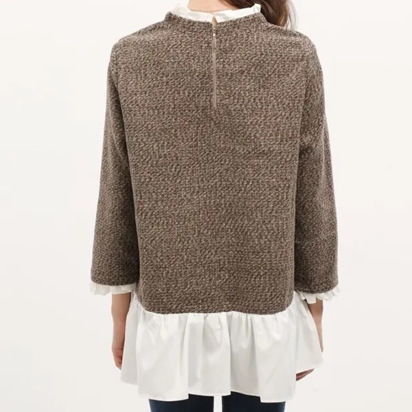 Small brown high neck boho ruffle sweater - Image 3