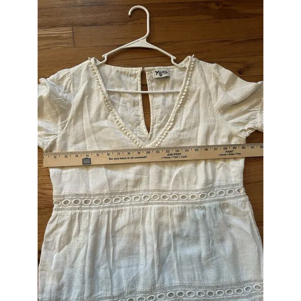 Show Me Your Mumu White Hera Mini Dress Size Large Boho Beachy Trim Detail Chic - Image 6