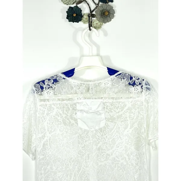 Mur Mur Anthropologie White Burnout Lace Yoke Button Front Top Sheer Size Small - Image 7