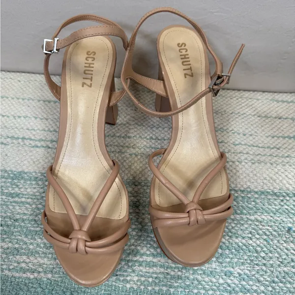 Schutz Kelsie Platform Sandals Womens 8.5 Beige Strappy Block Heel Ankle Strap - Image 2