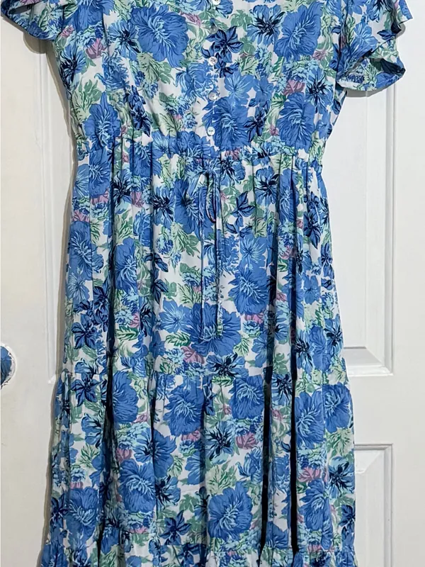 PRETTYGARDEN Blue Floral V-Neck Women’s Flowy Dress - Image 2