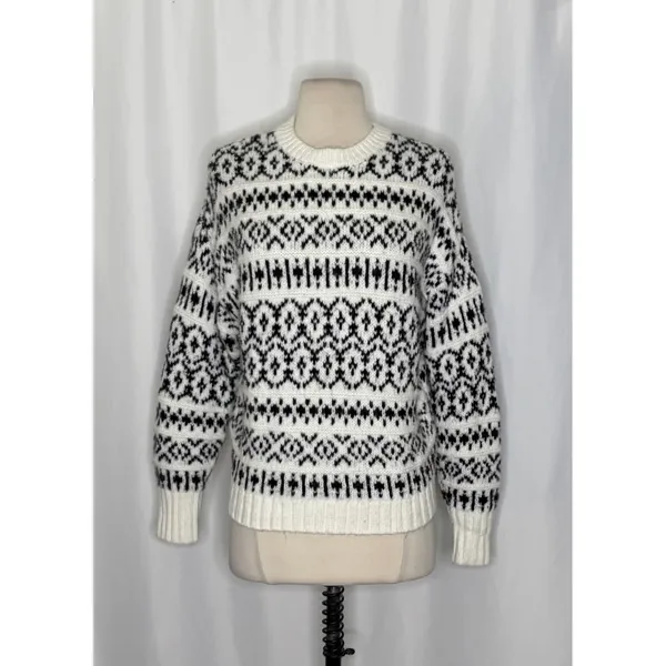 AMERICAN EAGLE Outfitters Fairisle Crew Neck Sweater Black White Fair Isle Small - Image 2
