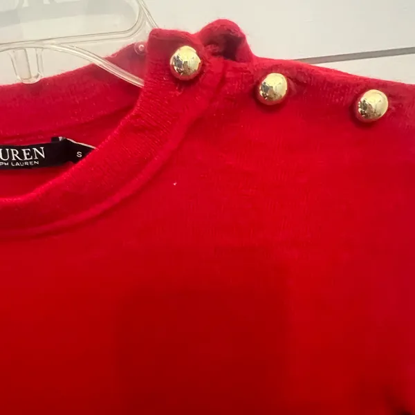 Ralph Lauren red‎ 100% wool red sweater Bottom portion 100% linen size small - Image 3