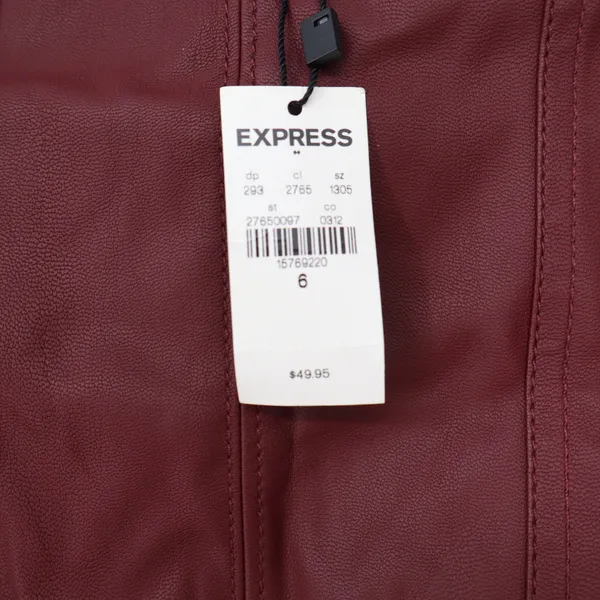 Express Skirt Womens 6 Burgundy Faux Leather Mini Patch Pocket NEW - Image 4