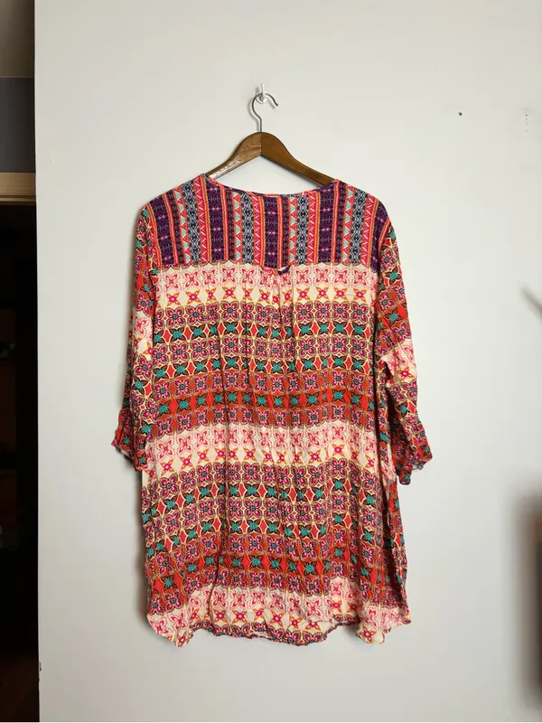 Anthro Fig & Flower Colorful Boho Festival Print Lightweight Tunic Dress - Image 9