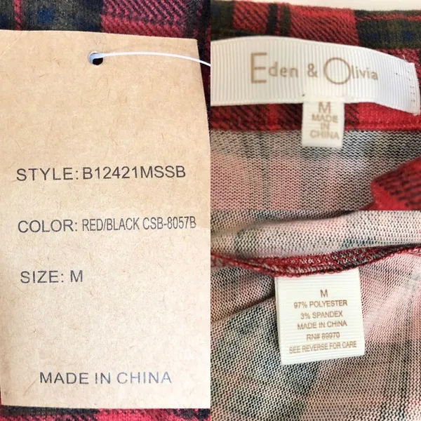 Eden & Olivia Red/Black flannel button down long sleeve top size medium grunge - Image 8