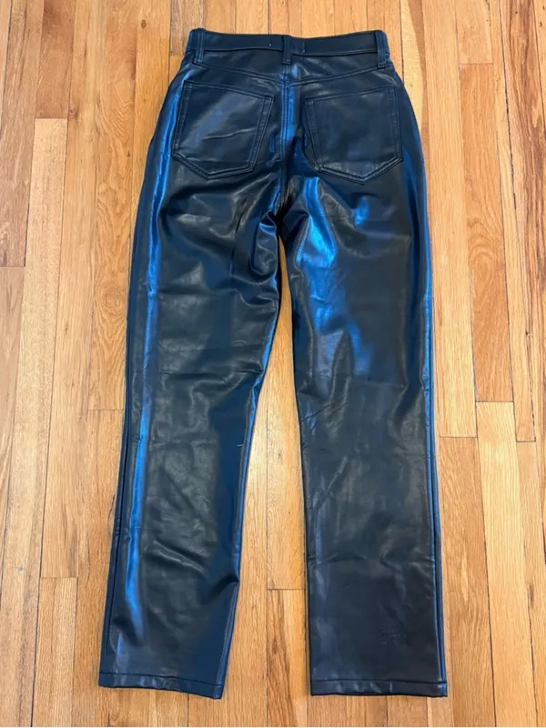 ABERCROMBIE AND FITCH Curve Love Ultra High Rise 90s‎ Straight Leather Pant 28 - Image 3