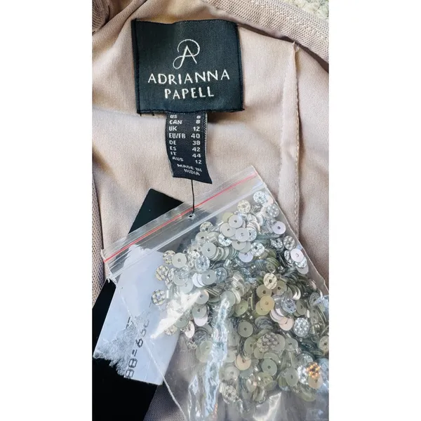 Adrianna Papell Sequin Floral High Neck Column Gown, Size 8, Marble/Mauve,‎ NWT - Image 8