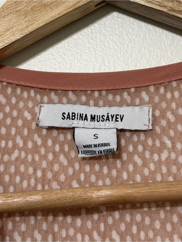 SABINA MUSAYEV Carry Tiered Polka Dot Maxi Dress Size Small Neutral Mauve - Image 3