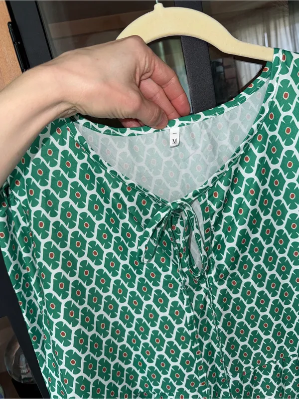 Amazon block print kelly green maxi dress midi puff sleeve tiered ruffle - Image 9