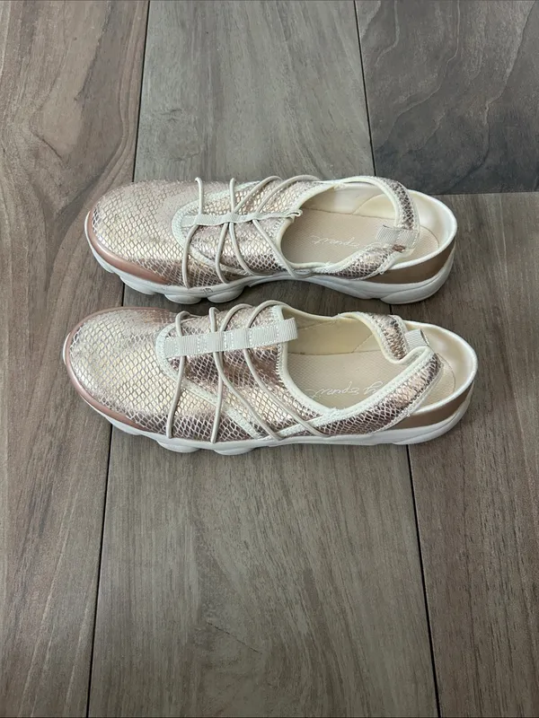 Women's Rose Gold Slip-On Sling Back Metallic Snake Print Athletic Sneakers - Image 5