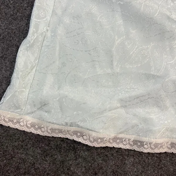 VTG‎ Paisley Jacquard Maxi Half Slip Light Blue Lace Trim Satin Skirt Lingerie - Image 4