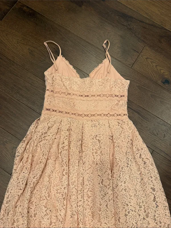 NSR Blush Pink Floral Lace Midi Maxi Dress Size Medium Spaghetti Strap - C61-121 - Image 8