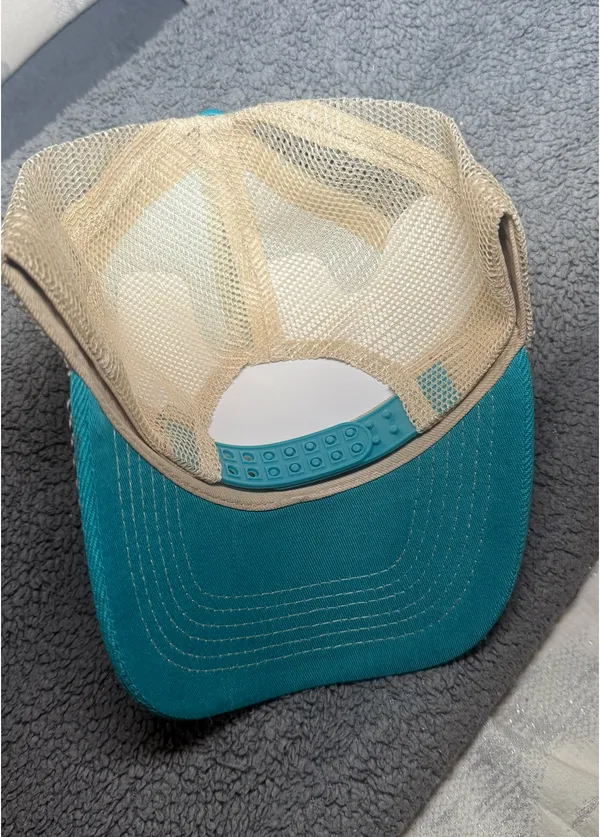 Blue leather trucker hat with floral embroidery - Image 4