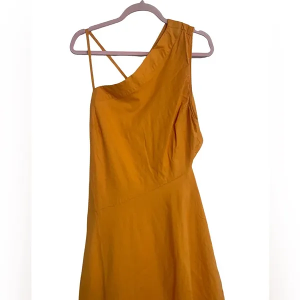 Anthropologie Sleeveless Asymmetrical Open Back Linen Midi Dress 14‎ Orange - Image 7