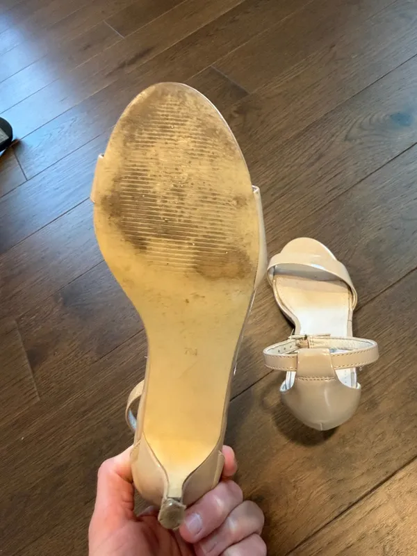 Steve Madden Silly Ankle Strap Nude Beige Patent Leather Heeled Size 7 - C37-080 - Image 6