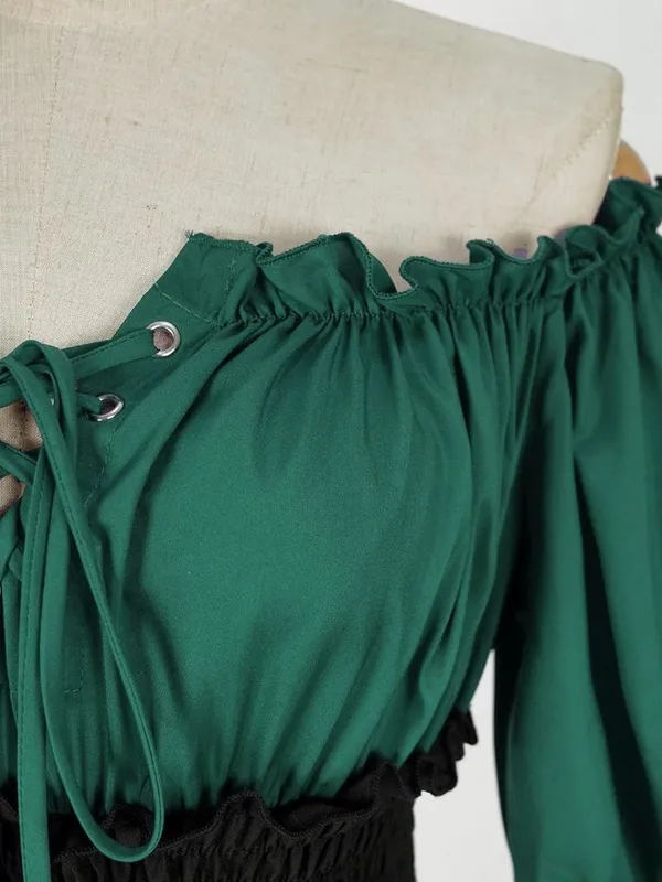 Green Renaissance Dress Medieval Costume Long Sleeve Victorian Women's MEDIUM - Image 5