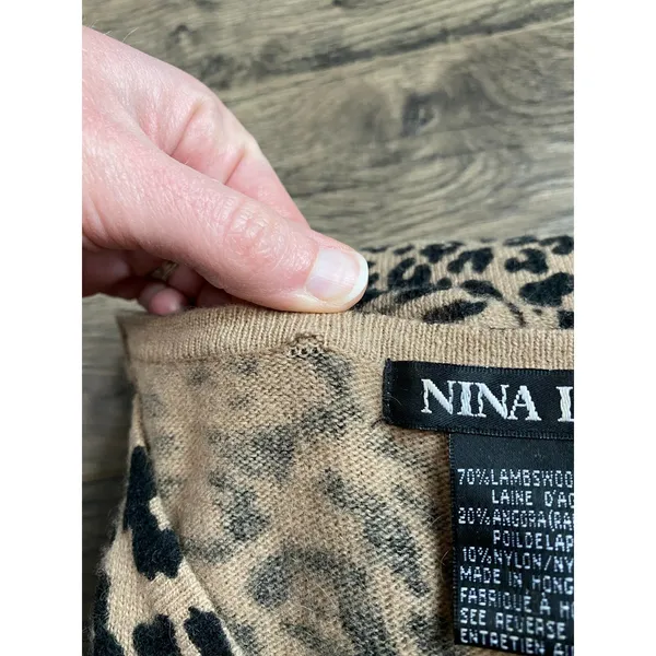 Womens Nina Leonard cheetah print vintage lambswool angora v neck sweater SZ 1+‎ - Image 9