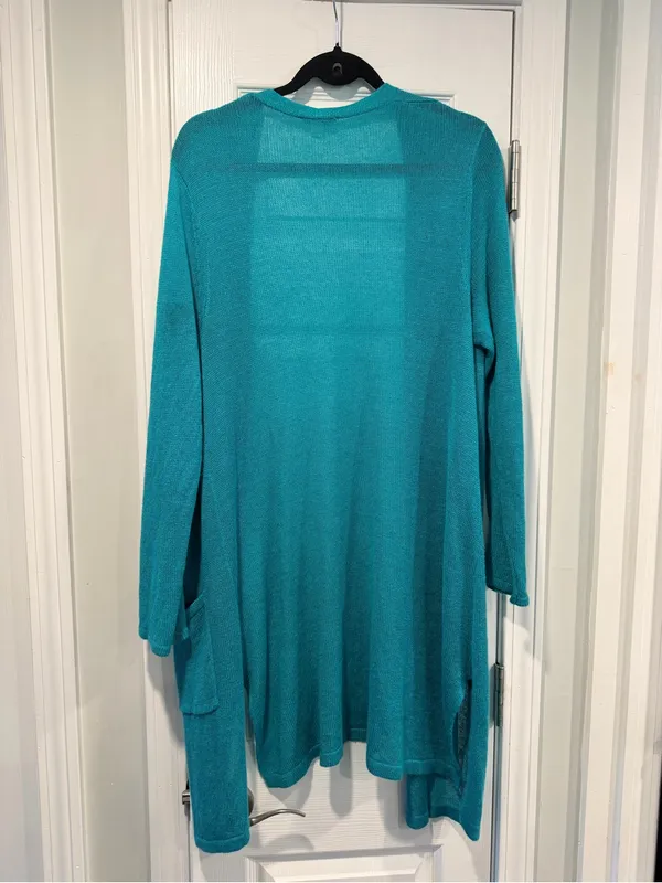 J. Jill Size M Turquoise Linen Blend Lightweight Open Front Duster Cardigan - Image 10