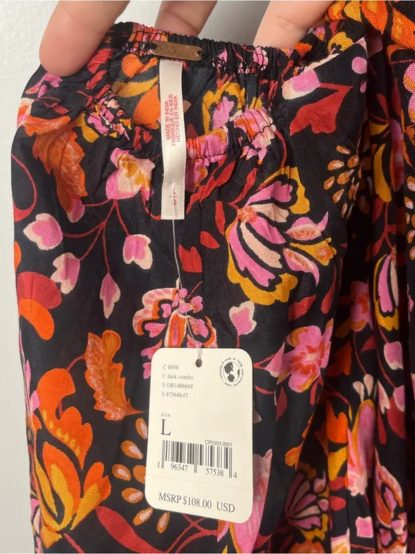 New Free People Women's Black Pixie Cross Back Floral Print Tunic Top Size large - Image 6