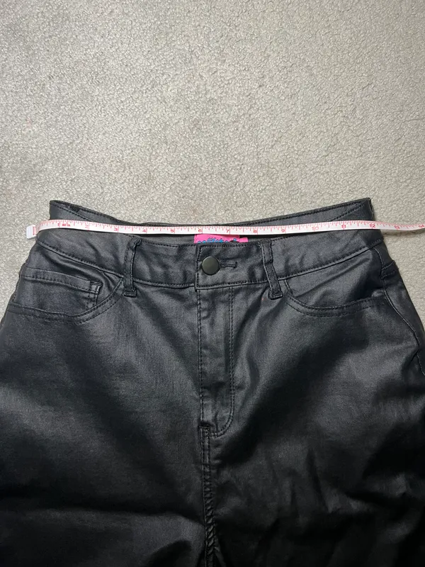 Black Faux Leather Wide Leg Pants Size Small - Image 4