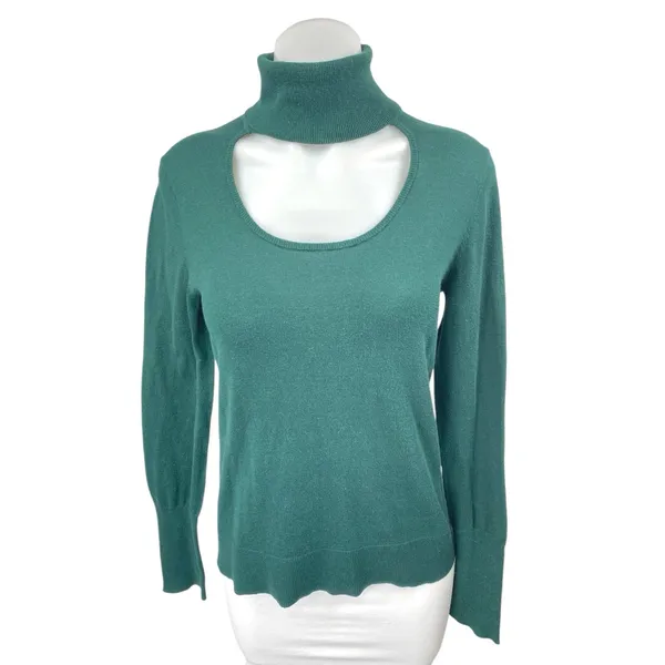 1.State Green Teal Long Sleeve Turtleneck Cutout Pullover Sweater Top Size M - Image 2
