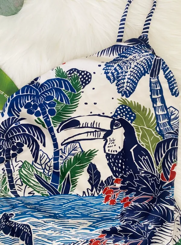 Farm Rio Tropical Print One Piece Swimsuit, Size XS - Image 6