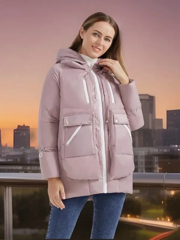 Orolay Women’s Size M Thickened Down Hooded Jacket. Mauve. Front zipper. NWT - Image 3