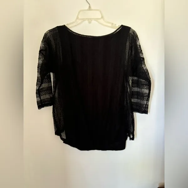 White House Black Market Black Lace Double Layer Long Sleeve Top Women's X-Small - Image 5
