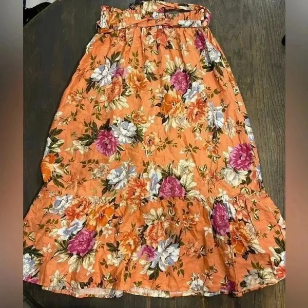 Rachel Roy Floral Paperbag Waist Skirt Orange Summer‎ Boho Chic Belted F11 - Image 5