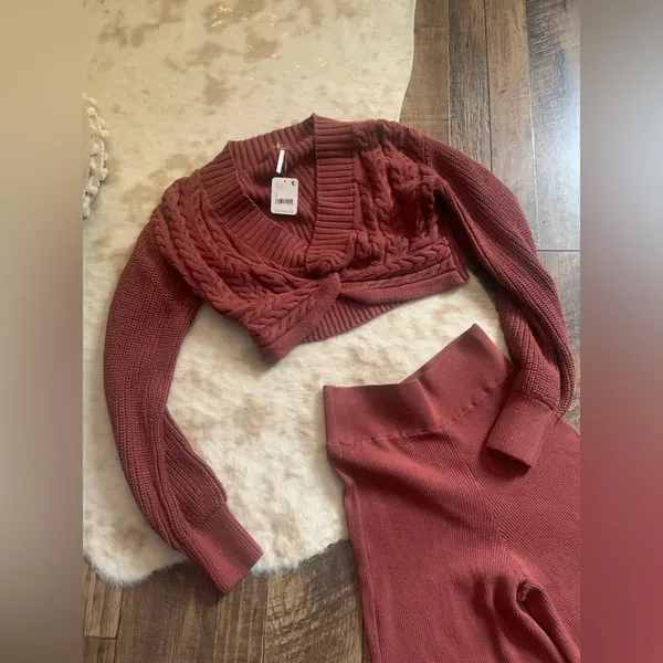 Free People Emilie Sweater Set in Cherry Cola NWT $168 casual revolve fall knit - Image 8