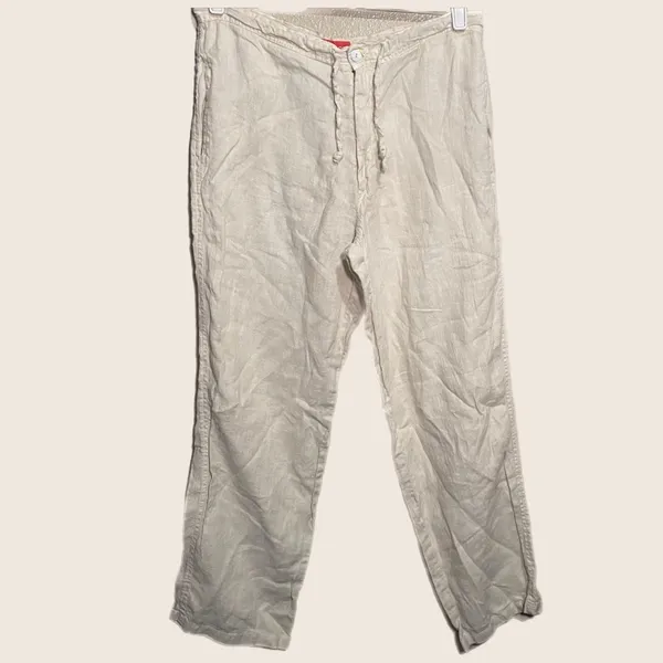 Linen‎ Tan Pants wide leg made in Italy size Medium Lagenlook Breathable Coastal - Image 5