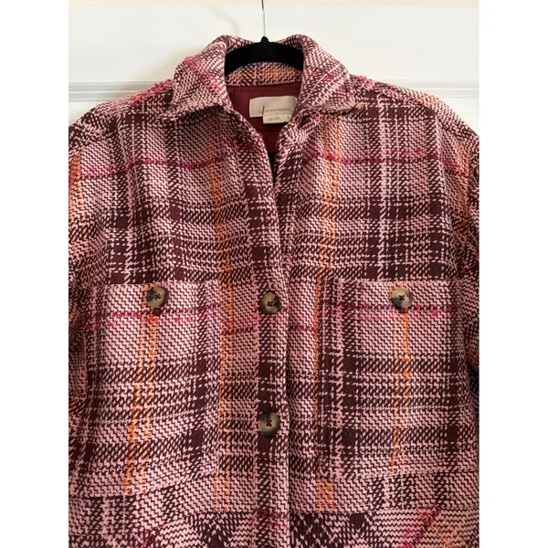 Anthropologie Hudson Plaid Shirt Jacket Pink Plaid Button Down Shacket Size M - Image 9