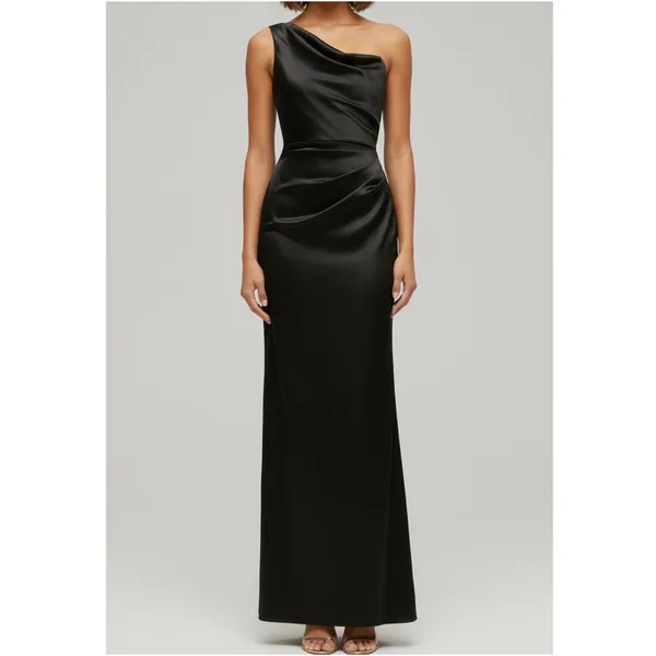 AFTER SIX Nisha 6904 One-Shoulder Cat-Eye Satin Charmeuse Gown, Black, 4R - Image 3