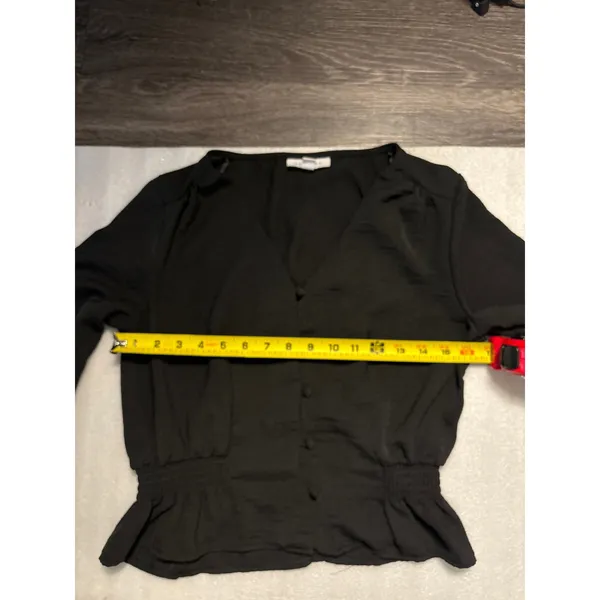 Topshop Black V-Neck Buttondown Smocked Peplum Top 2 Peasant Boho Classic Casual - Image 7