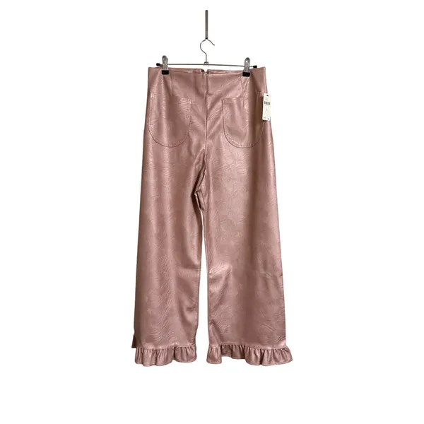 Maeve The Colette Crop Metallic Faux Leather Ruffle Hem Pants- Pink Metal Sz 30 - Image 4
