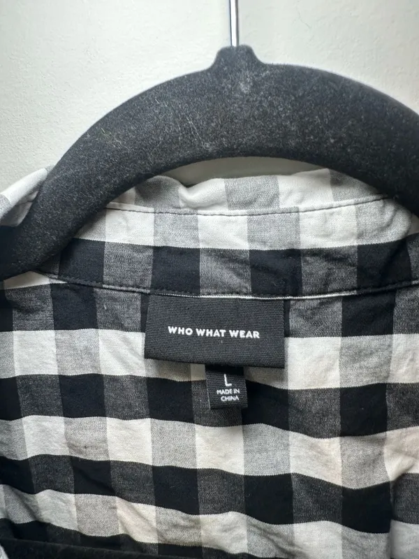Who What Wear Black White Gingham Short Sleeve Button Up Top Shirt Size L - Image 3