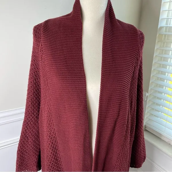 Lucky Brand burgundy‎ knit sweater cardigan size large - Image 2