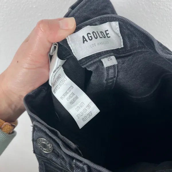 Agolde Riley‎ Crop High Rise Straight Leg Jeans Washed Black Raw Hem 26 - Image 5