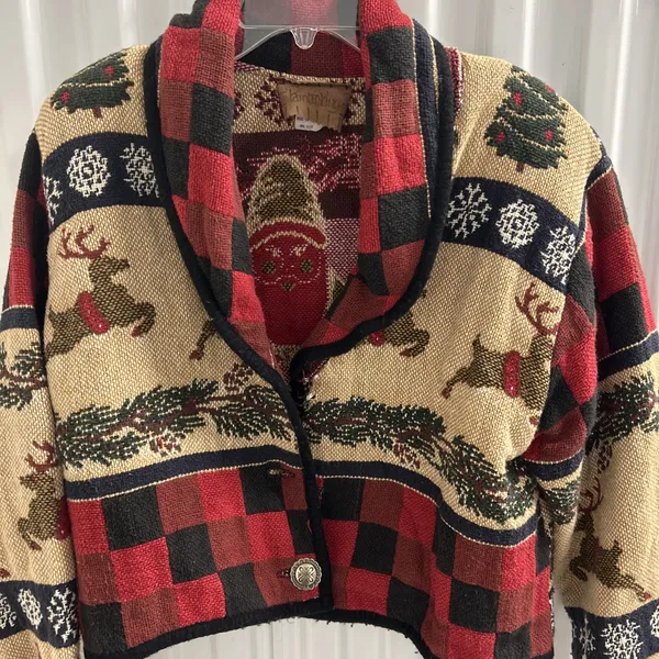 Unique Vintage Christmas Theme Thick Cotton Cardigan Made In Texas - Image 2