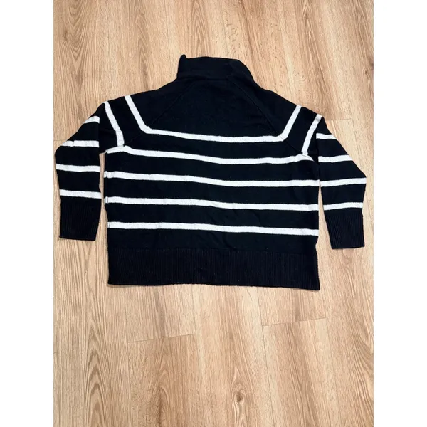 Aerie‎ Striped Polo Sweater Womens M Oversized Black White Knit V-Neck Pullover - Image 2