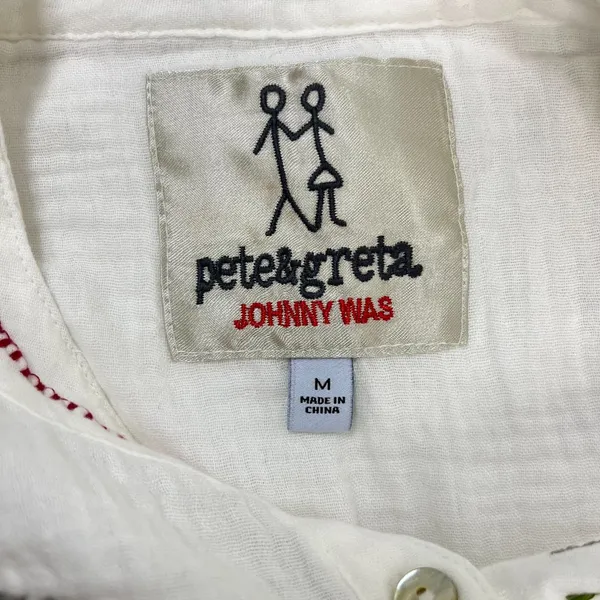 NWOT Johnny Was Cotton Embroidered Short Sleeve Blouse Boho Chic White Size M - Image 11
