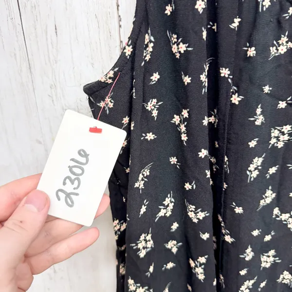 Y2K American Eagle Dress Women Size Small One‎ Shoulder Black Floral Mini Casual - Image 6