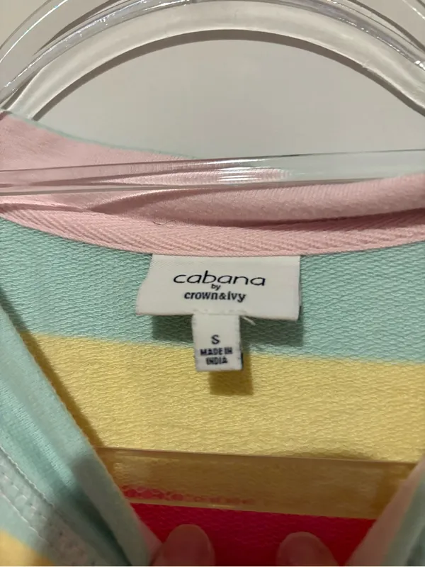 Cabana By Crown & Ivy Multicolor Striped Crew Neck Sweeper Sweatshirt small - Image 3