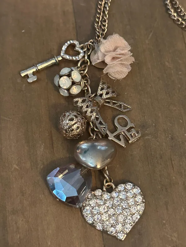 Gold tone love theme charm tassel necklace - Image 2