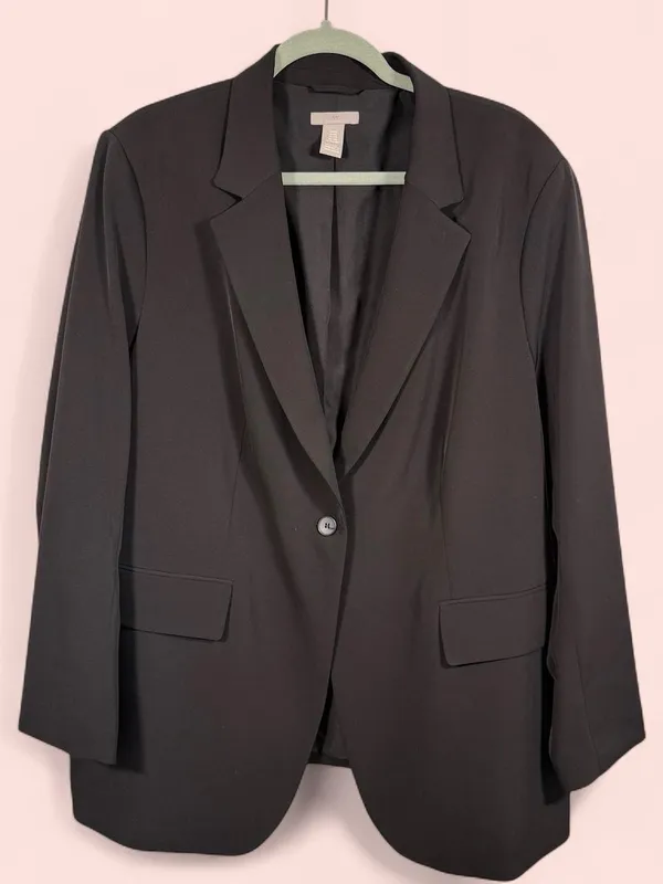 Black Relaxed Single Button Blazer XXL Minimalist Tailored H&M - Image 2